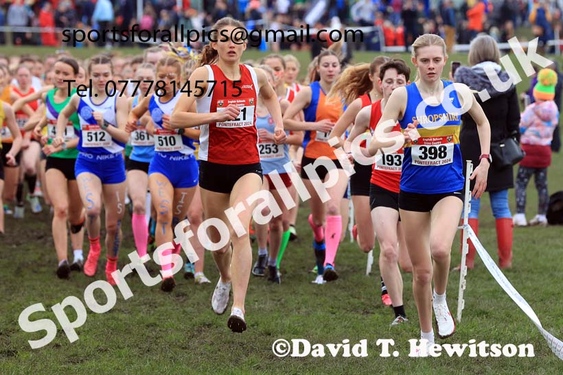 Senior Girls 2024 English Schools Cross Country Champs., Pontefract, March 16th.  Photo: David T. Hewitson/Sports for All Pics